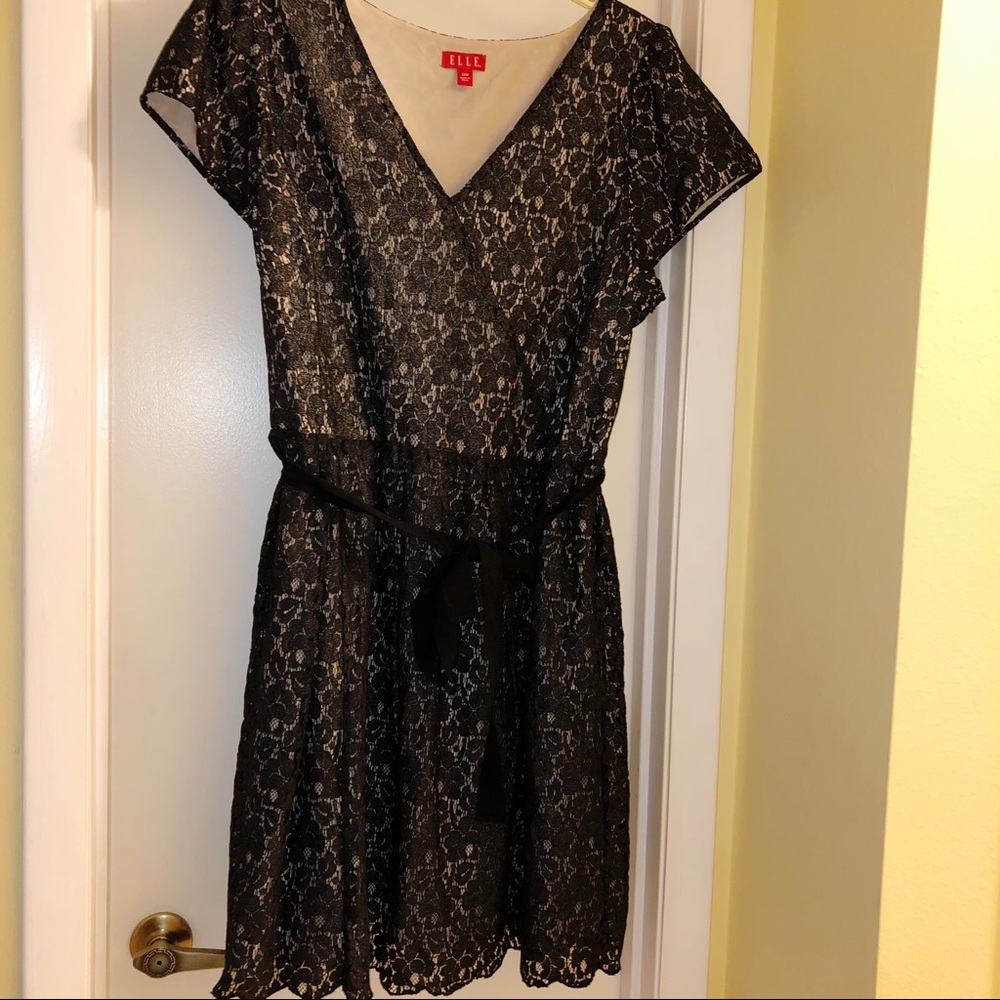 SALE!! Sparkly black lace overlay cream dress